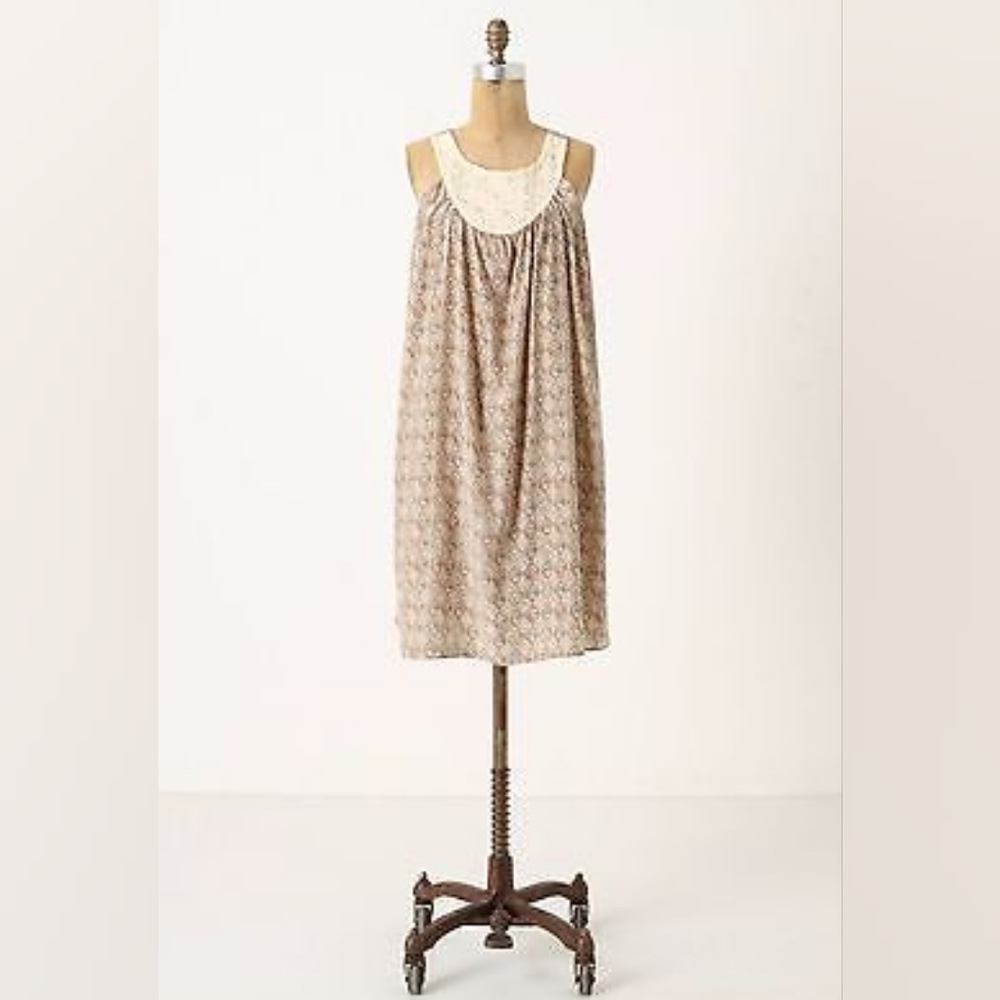Anthropologie Cream and Brown Sleeveless Dress